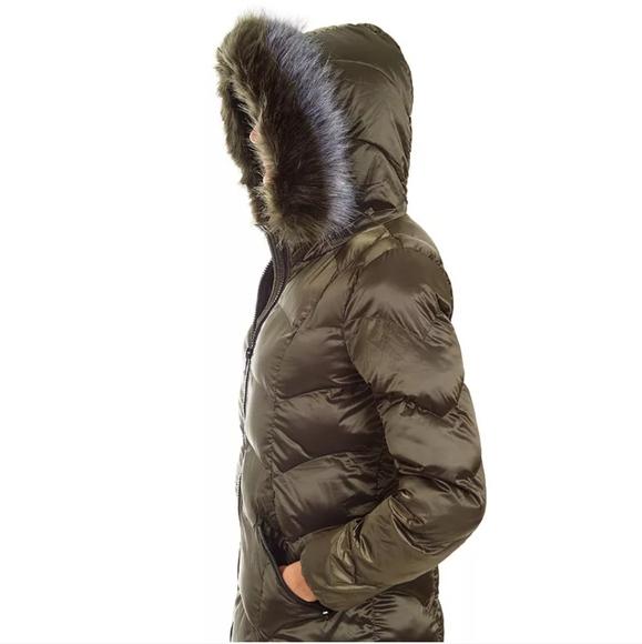 NWOT Kensie Long Puffer Coat with faux fur hood - Picture 2 of 9